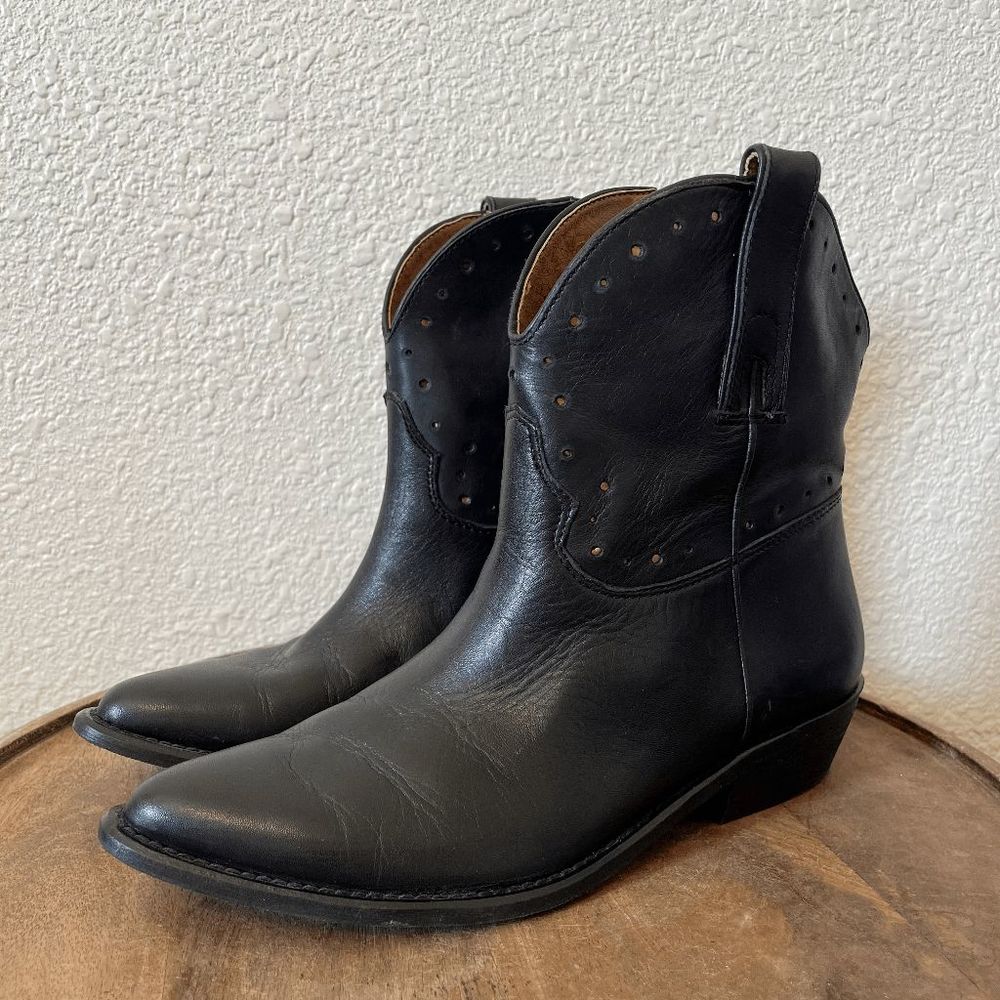 Lucky Brand ChantelX Black Leather Pull-On Western Boots Ankle Booties Size 9.5